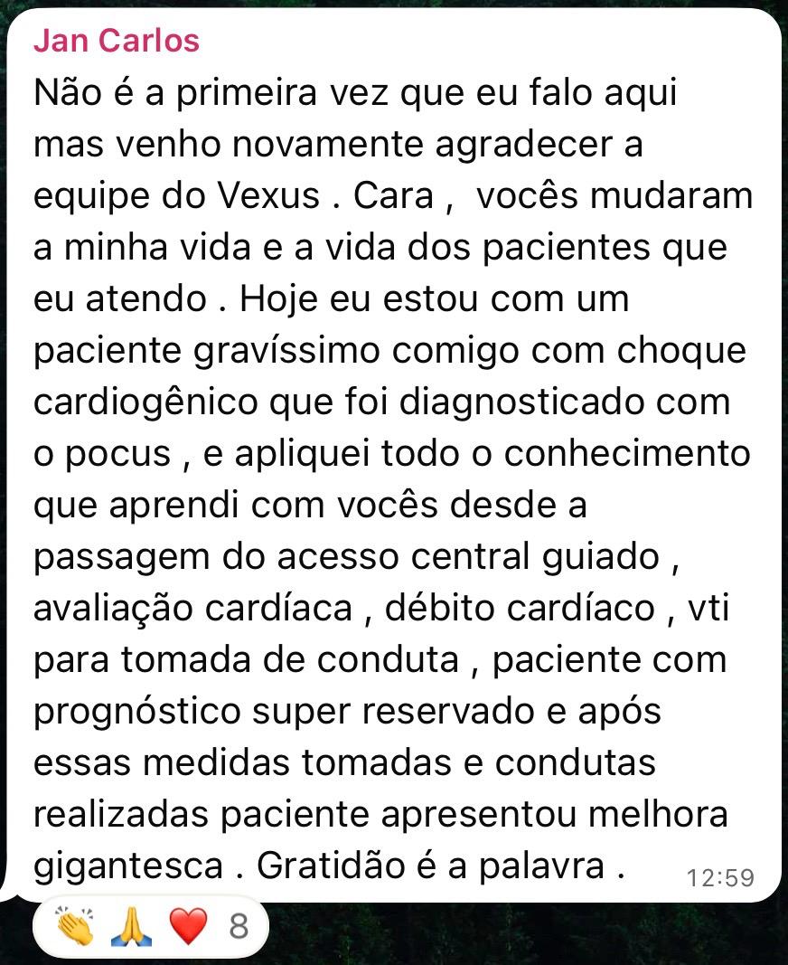 Depoimento de Jan Carlos sobre paciente com choque cardiogênico diagnosticado com POCUS
