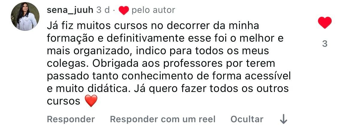 Depoimento de Juliana Sena elogiando o curso como o melhor e mais organizado da sua formação
