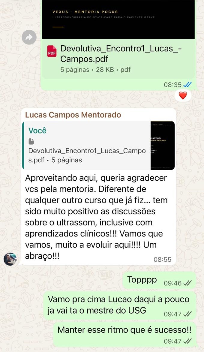 Print do grupo: devolutiva individual em PDF e agradecimento do mentorado
